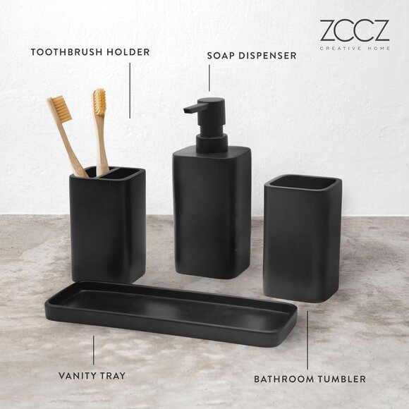 Modern Matte Black Bathroom Vanity Set - Includes Lotion Pump and Tumbler - Picture 4 of 7